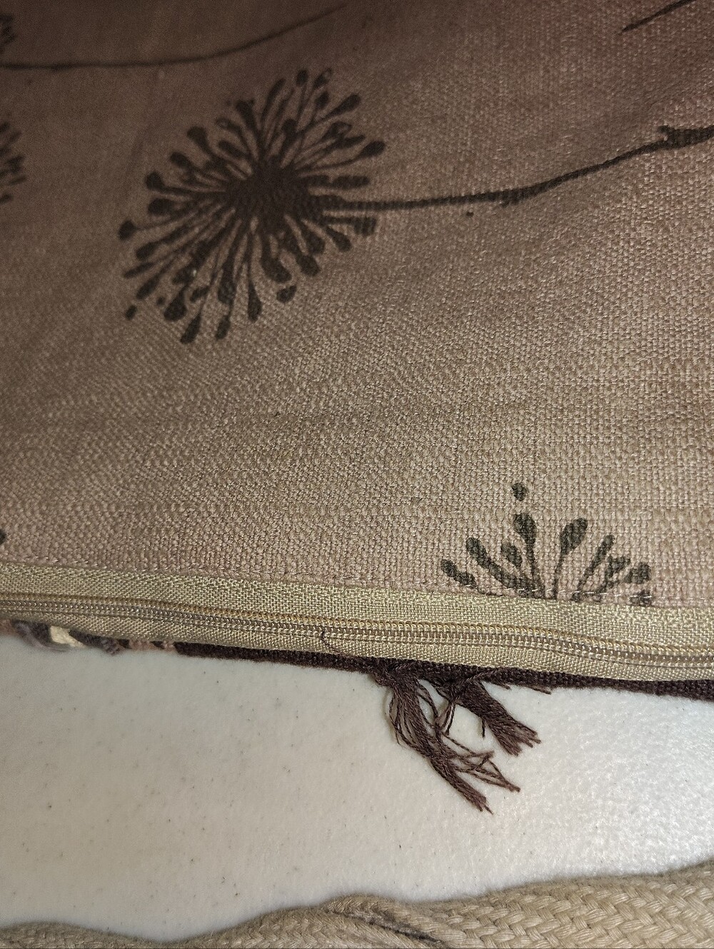 VO-HO Boho Dandelion Drawstring Backpack – Mauve & Chocolate Cotton Linen Cinch - Picture 6 of 14